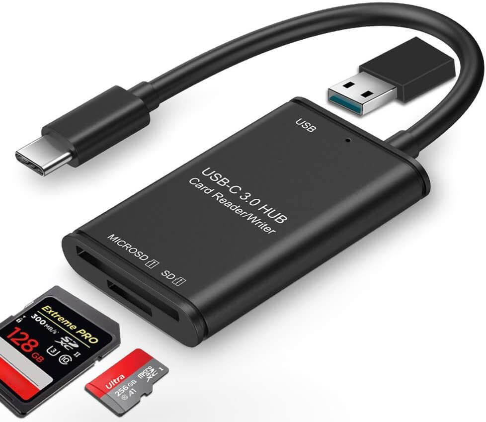 USB-C Card Reader 3-in-1 OTG Hub with SD/TF Slots | AXYON black