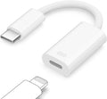 White USB-C to Lightning adapter on a white background