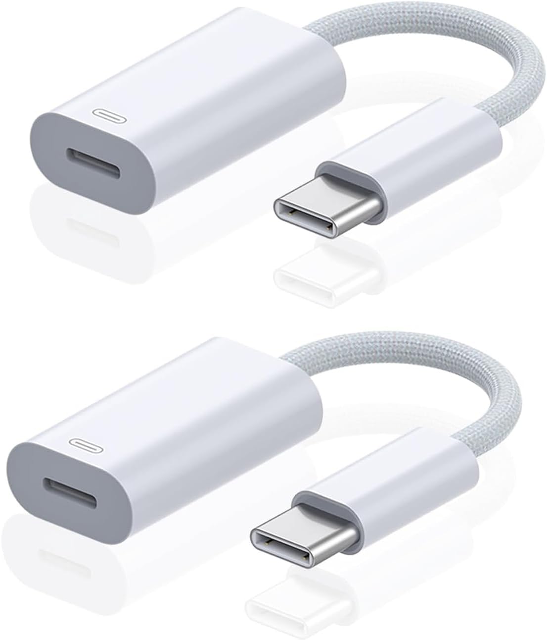 Two USB-C adapters on a white background