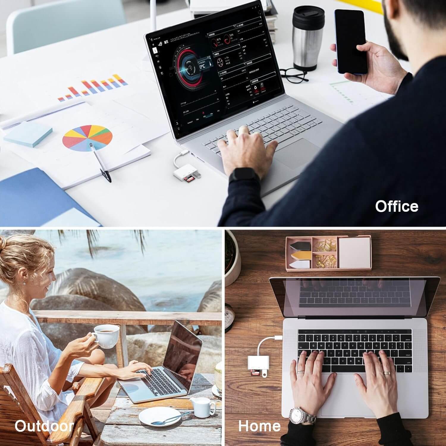 USB-C OTG Card Reader Hub  4-in-1 Multi Slot | AXYON office home