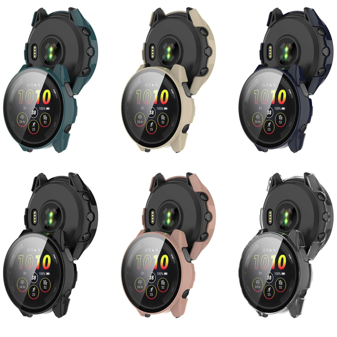 Smartwatch with protective case and screen protector on a white background
