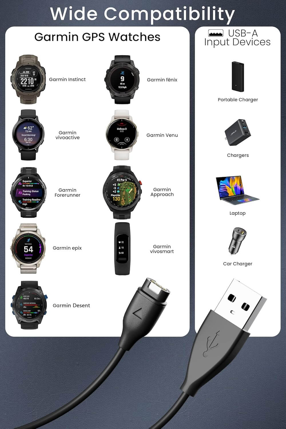 garmin watch charger-wide compatibility-AXYON