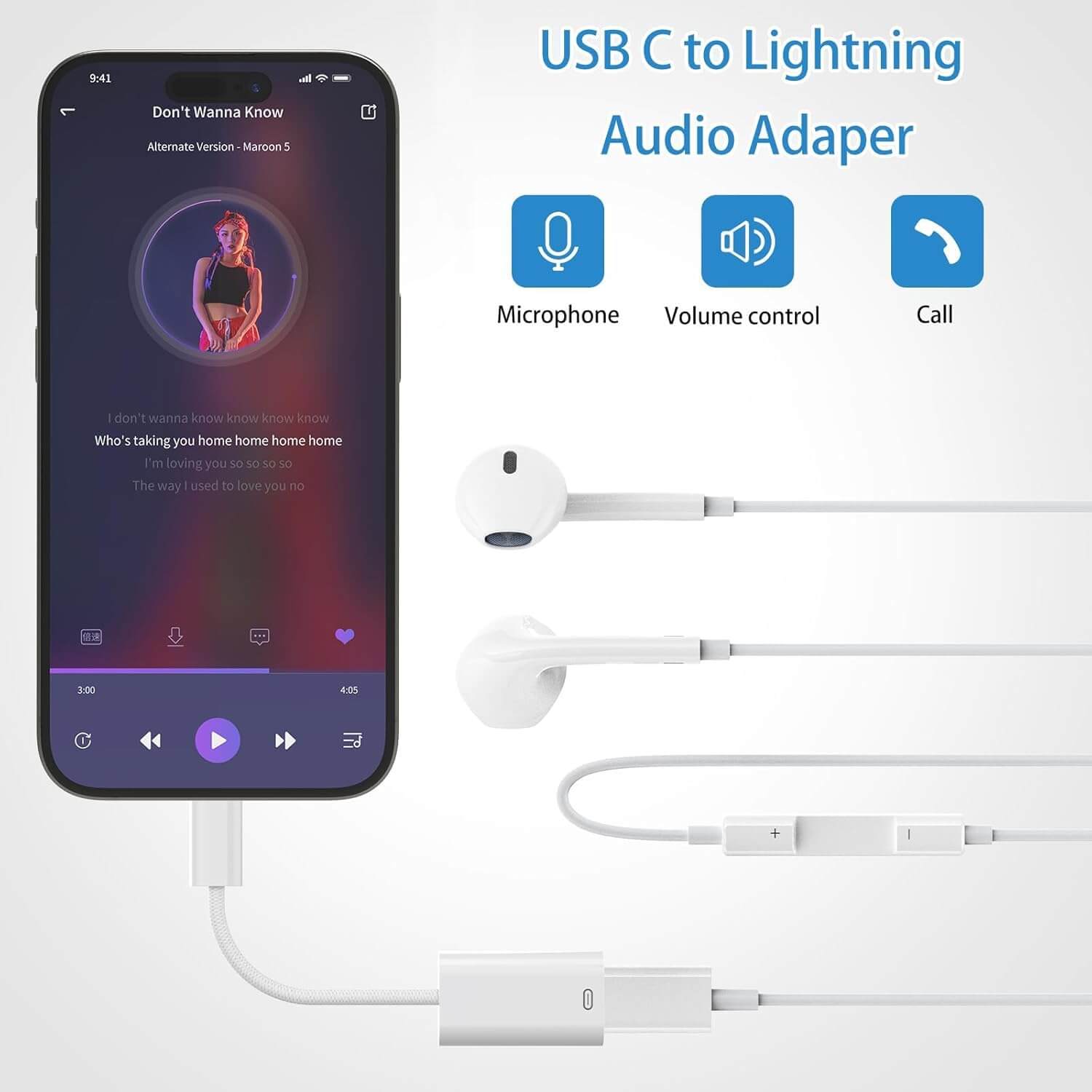 USBC to Lightning Adapter 8-Pin Female Cable Converter | AXYON Phone functons