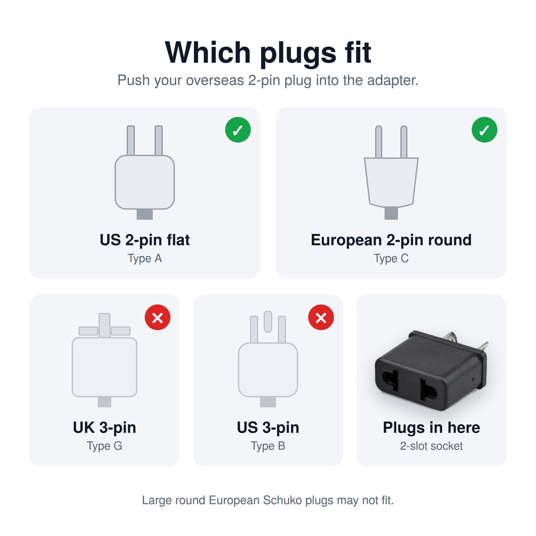 4-pack of black 2-pin AU/NZ travel plug adapters