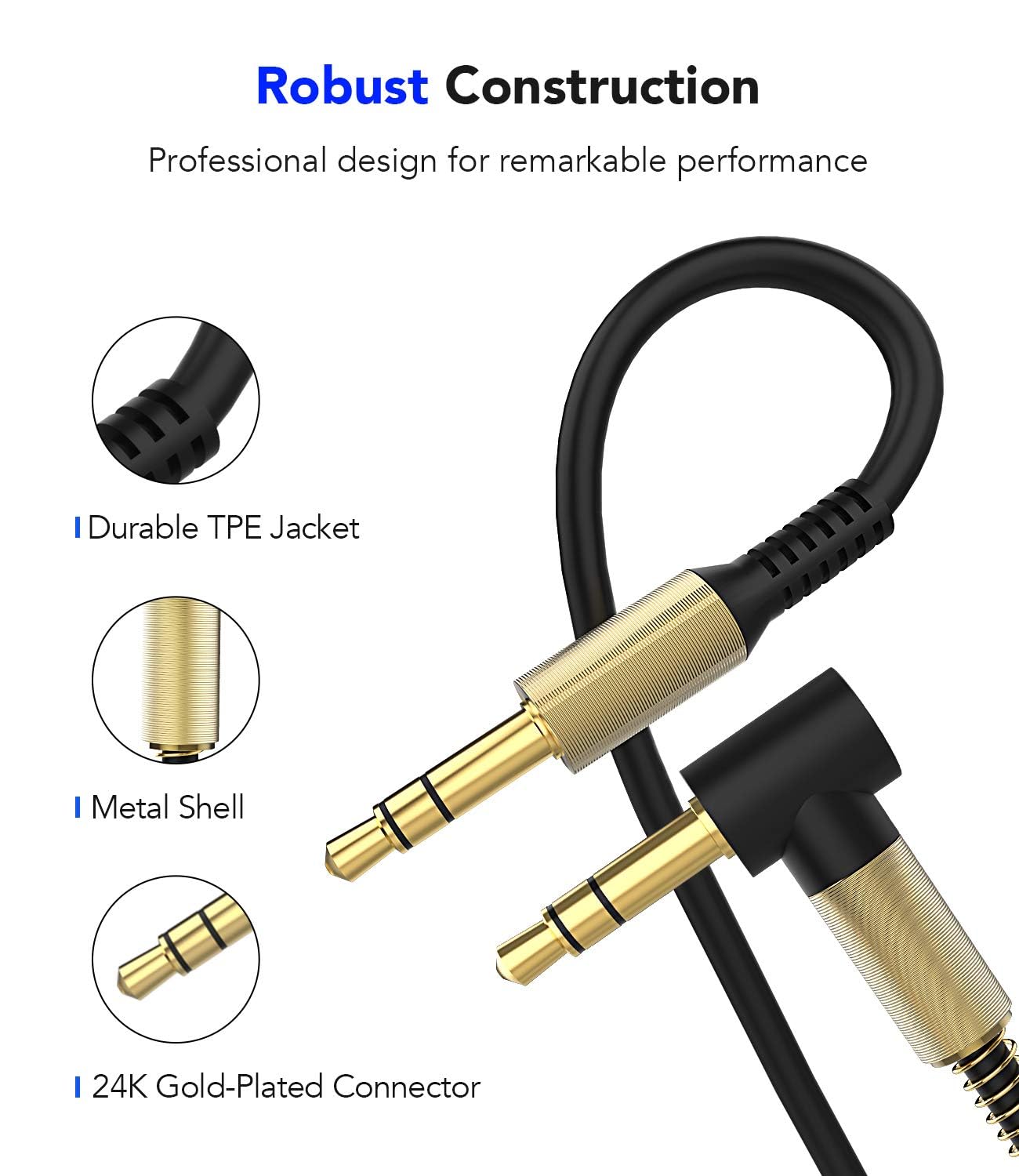 Stereo Audio Cable 3.5 mm – 2-Pack Gold Tip AXYON Details