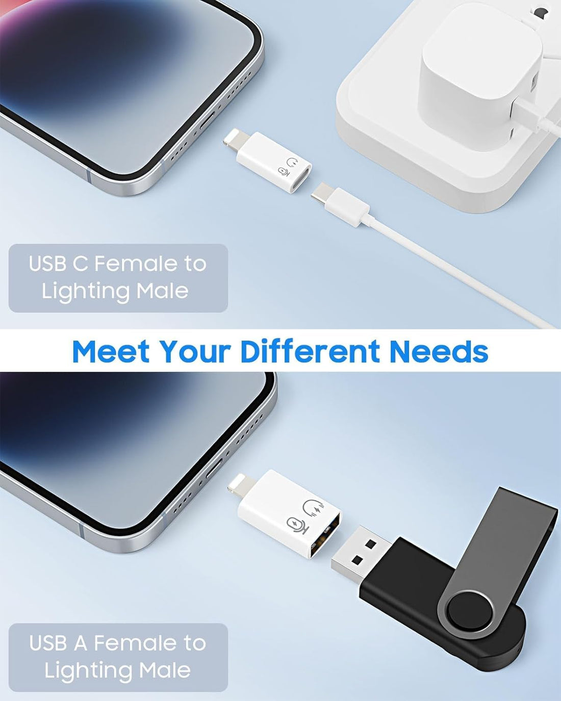 iOS to USB C Adapter 2-Pack Fast Sync & Charging | AXYON White
