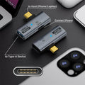 2-in-1 USB C to USB 3.2 adapter with 100W charging port, showcasing connections for devices and power.