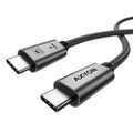 Two USB-C connectors on a braided cable against a white background