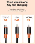 Multi Charging Cable 3-in-2 100W Nylon USB-C Combo | AXYON Wires