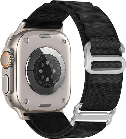 Black Alpine Loop‑Style Nylon Band – rugged woven strap with G‑hook buckle for Apple Watch.