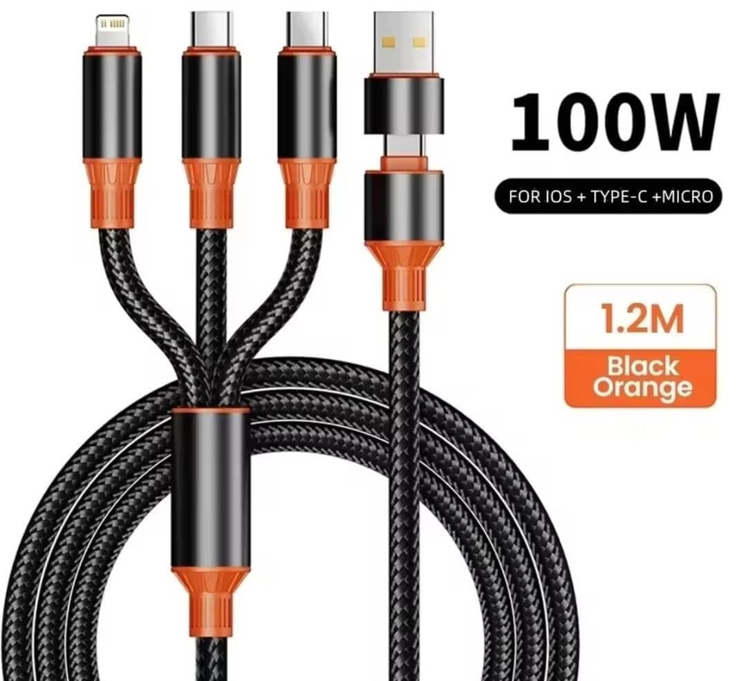 Multi Charging Cable 3-in-2 100W Nylon USB-C Combo | AXYON 100w
