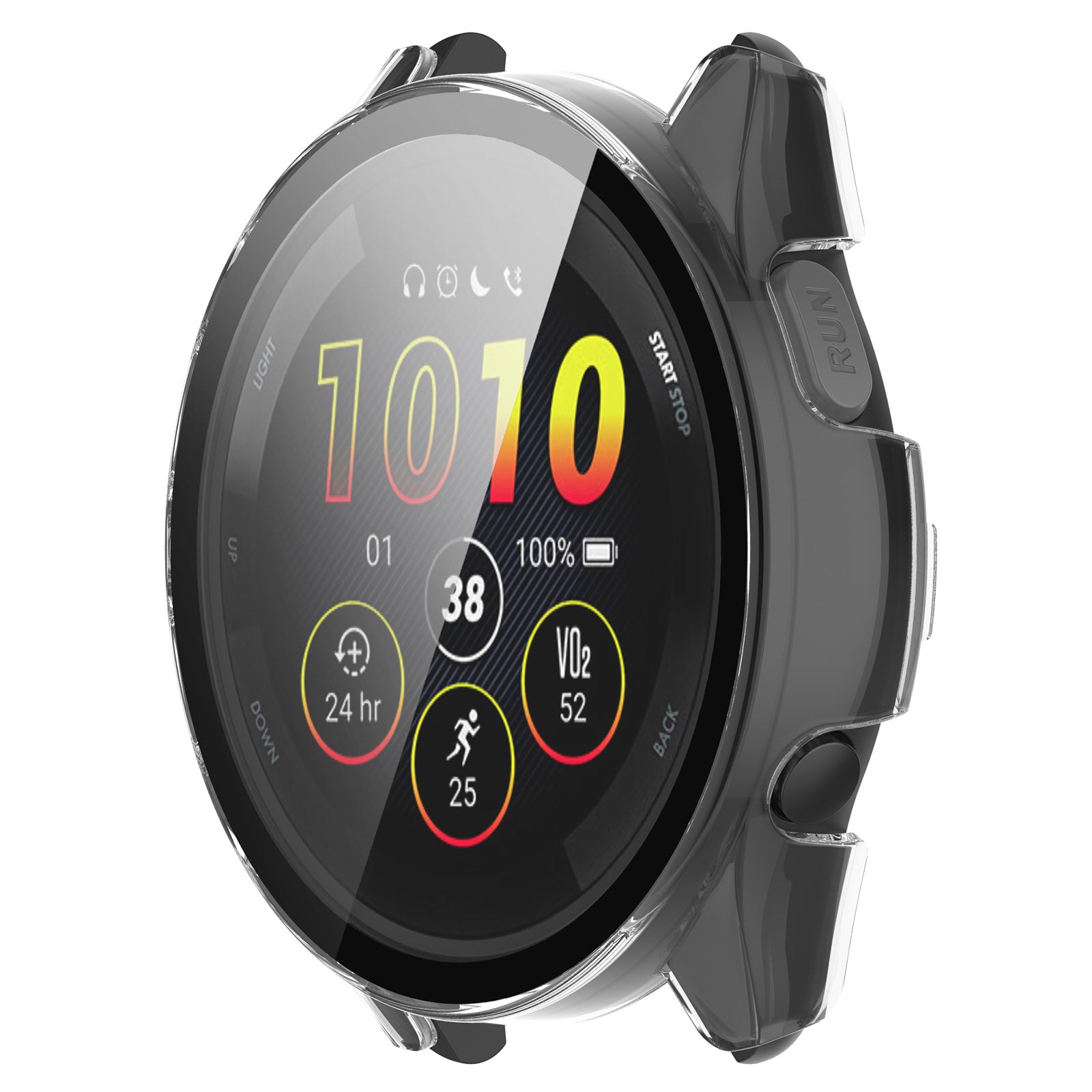 Garmin Forerunner 265 with clear protective case installed