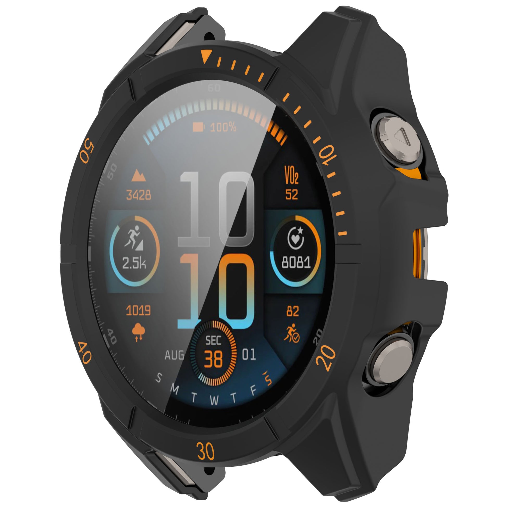 Garmin Fenix 8 Solar with Black Orange case installed