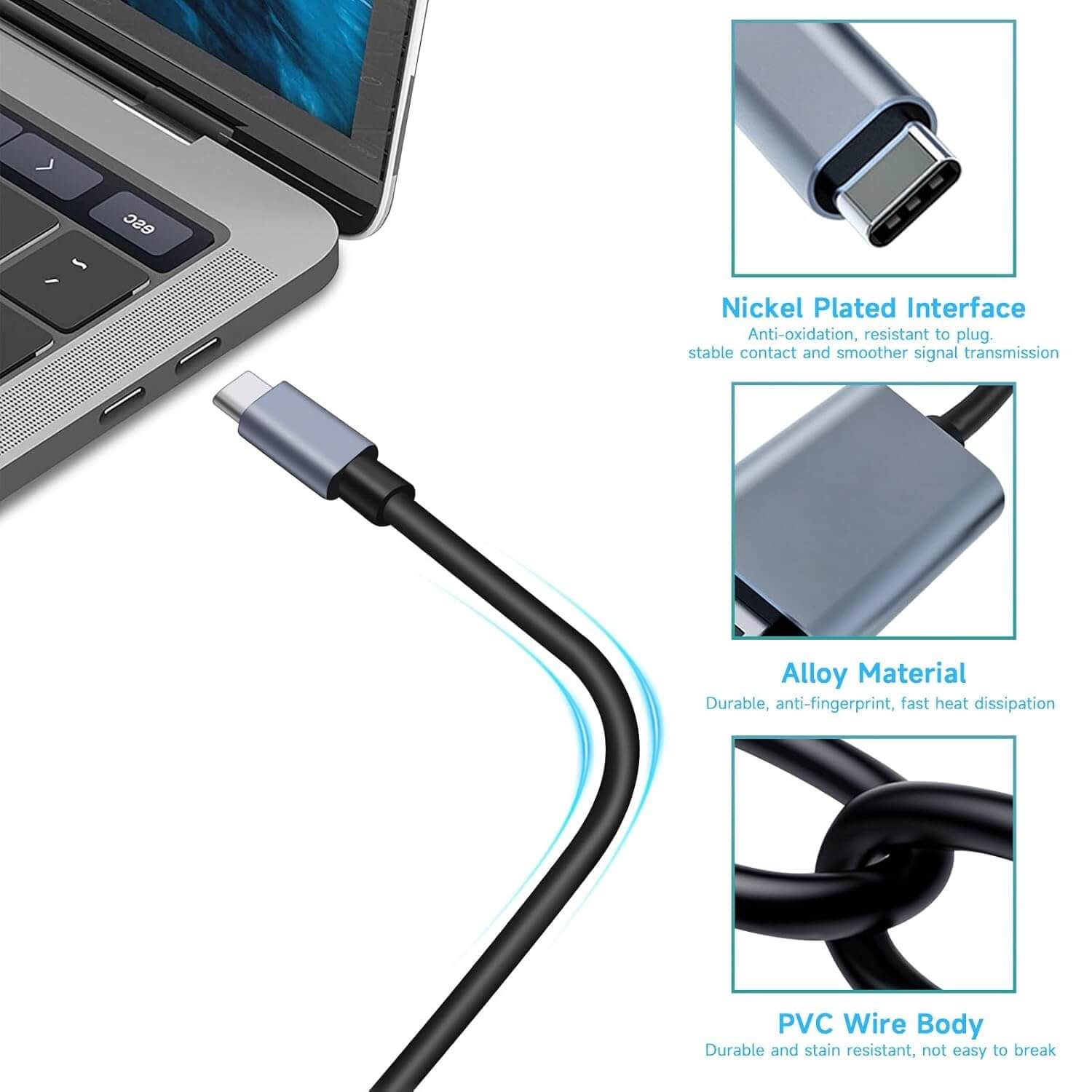 4K@60Hz USB C Type C to HDMI Cable 2M Adapter | AXYON  PVC Wire Body