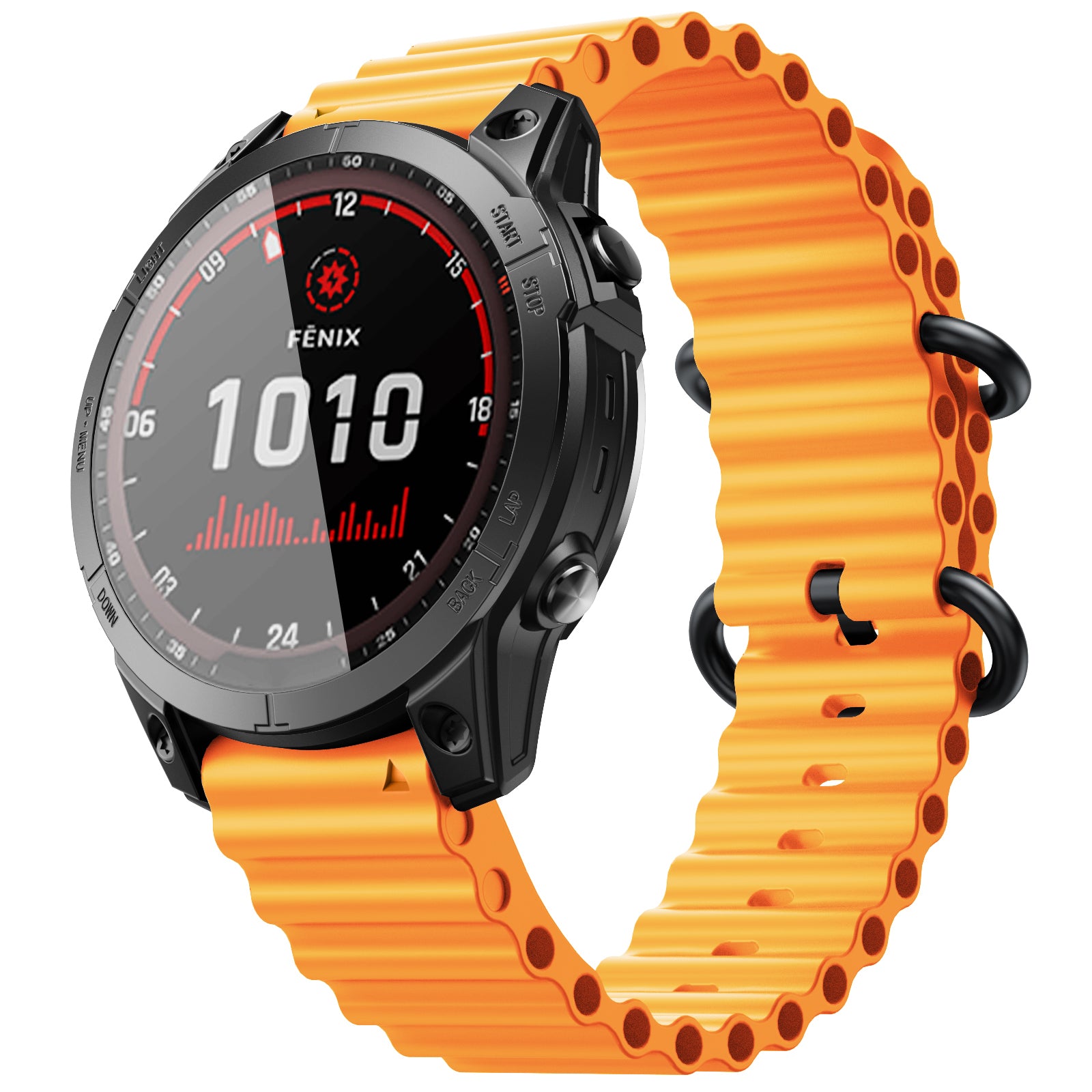 Smartwatch with orange band on a white background