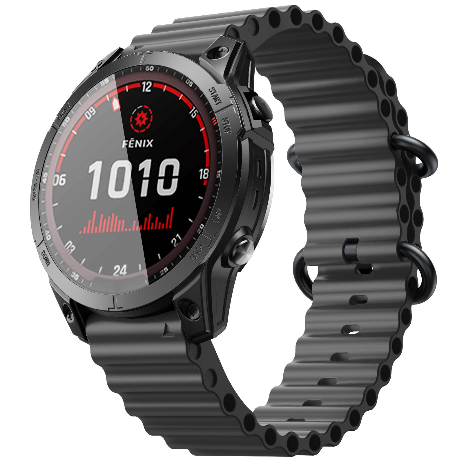 Smartwatch with a metallic band on a white background