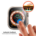 Smartwatch with a colorful display and a finger touching the screen, emphasizing touch responsiveness.
