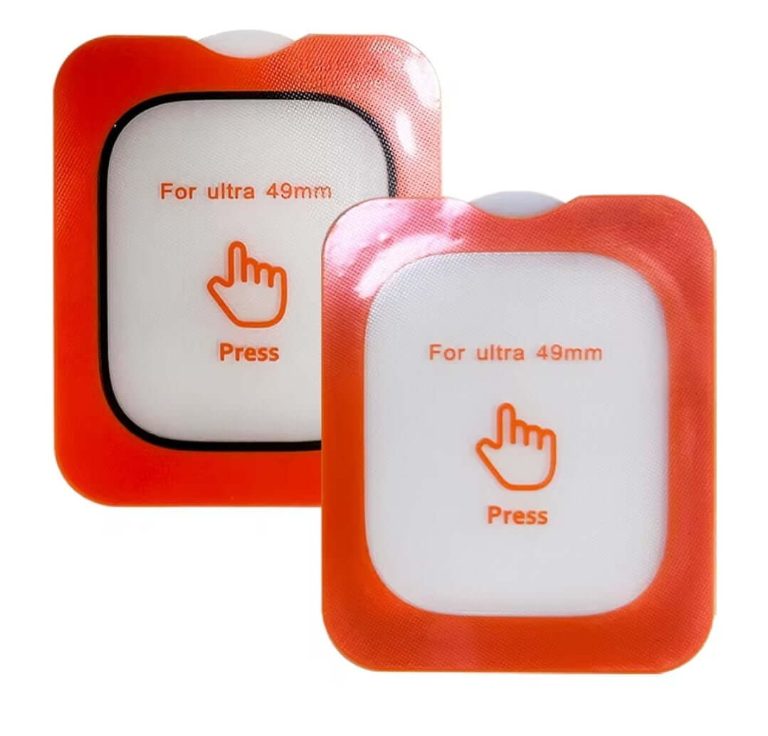 Two red and white electronic devices with 'Press' labels on a white background