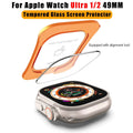 Tempered glass screen protector for Apple Watch Ultra 1/2 49MM with alignment tool on a white background