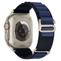 Midnight Blue Alpine Loop‑Style Band (Silver Buckle) – Durable woven nylon sport strap for Apple Watch, large size.