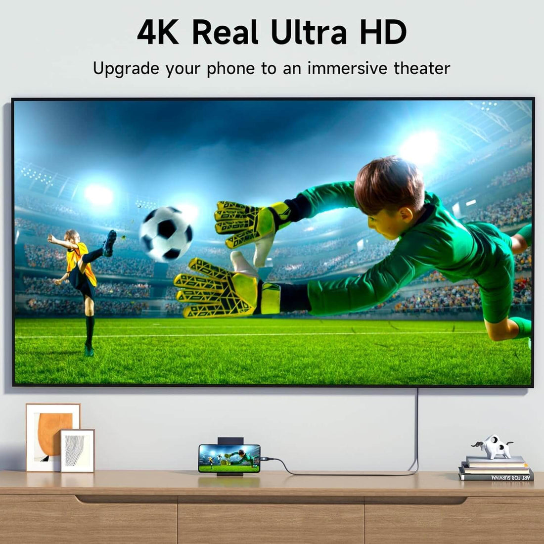 USB-C to HDMI cable with gold connectors, 4K support, designed for high-resolution video transmission.