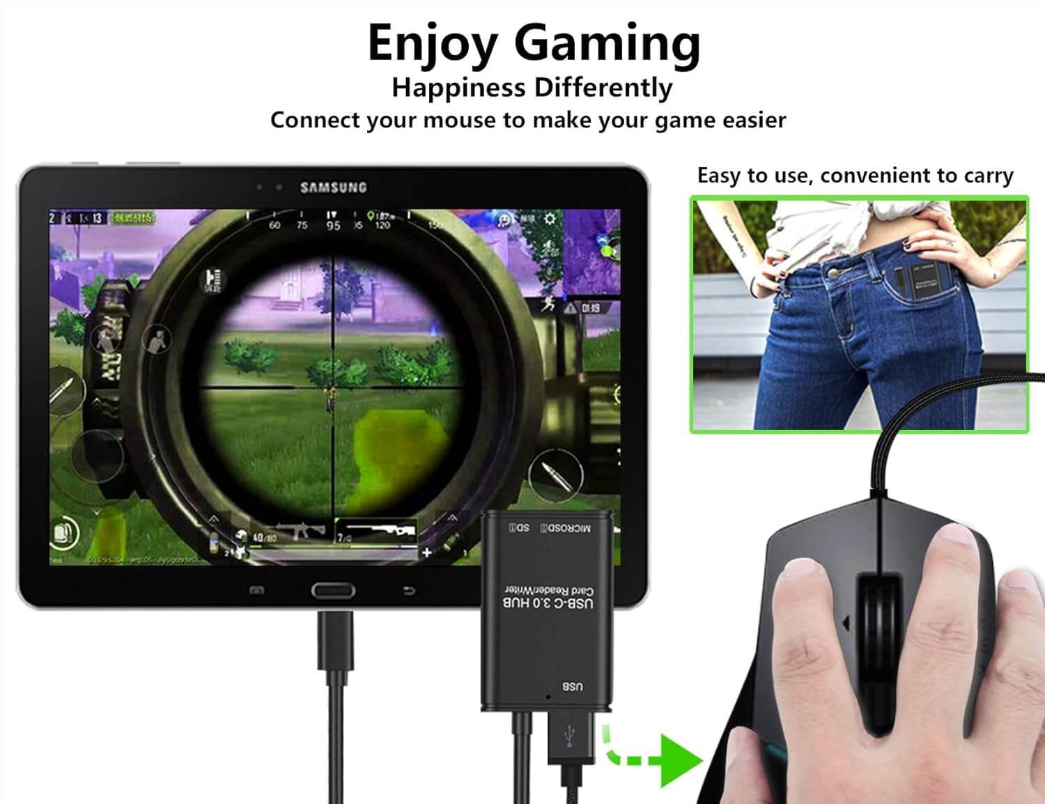 USB-C Card Reader 3-in-1 OTG Hub with SD/TF Slots | AXYON enjoy