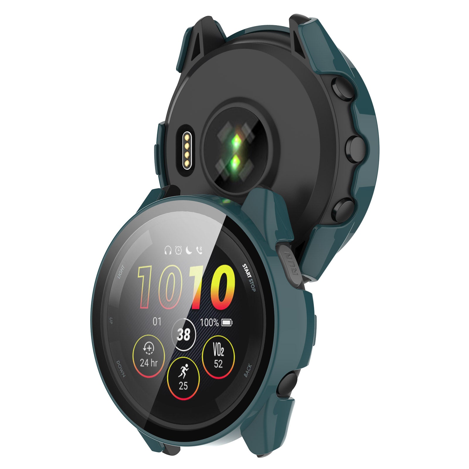 Smartwatch with a charging case on a white background
