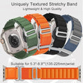 Set of uniquely textured stretchy watch bands in various colors on a white background.