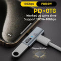 USB C to USB 3.2 adapter showcasing 10Gbps data transfer and 100W charging support, designed for various devices.