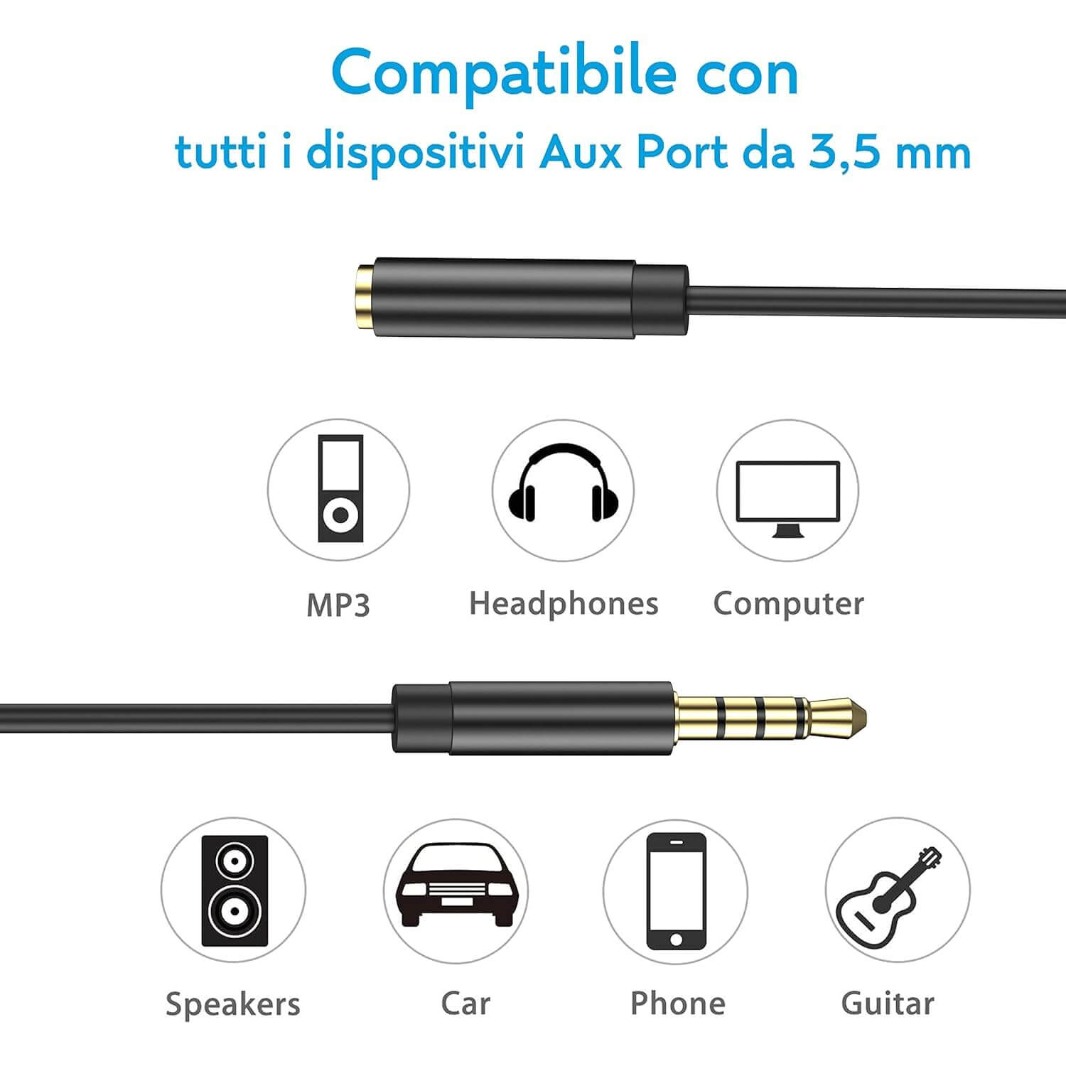 3.5mm Audio Jack Extension Cable 1.5m | AXYON Car Phone