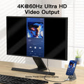 Monitor displaying a smartphone screen with 4K@60Hz Ultra HD video output text.