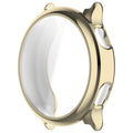 Gold watch case on a white background