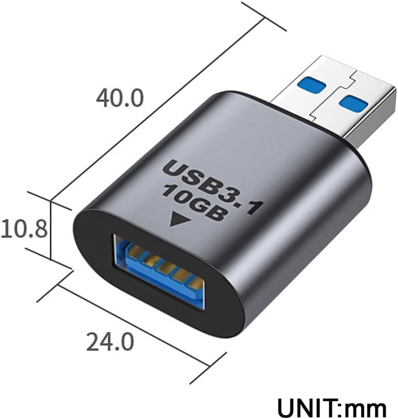 USB adapter with dimensions labeled on a white background
