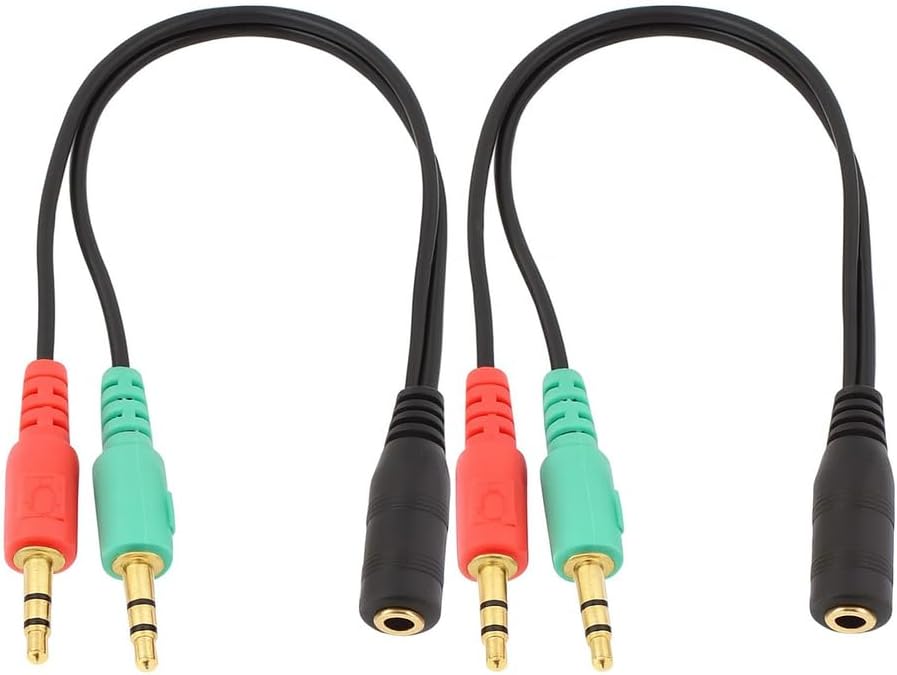AXYON audio splitter cables for PC and laptop – dual 3.5mm TRS jacks, separate mic and headphone, CTIA compatible
