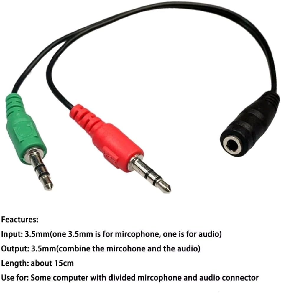 AXYON 3.5mm headset splitter – TRRS to dual TRS adapter cable for PC, laptop, phone with color-coded mic and audio plugs