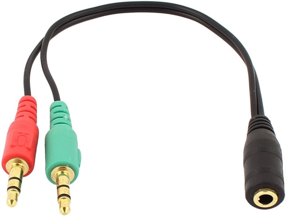 AXYON 3.5mm headset splitter – TRRS to dual TRS adapter cable for PC, laptop, phone with color-coded mic and audio plugs