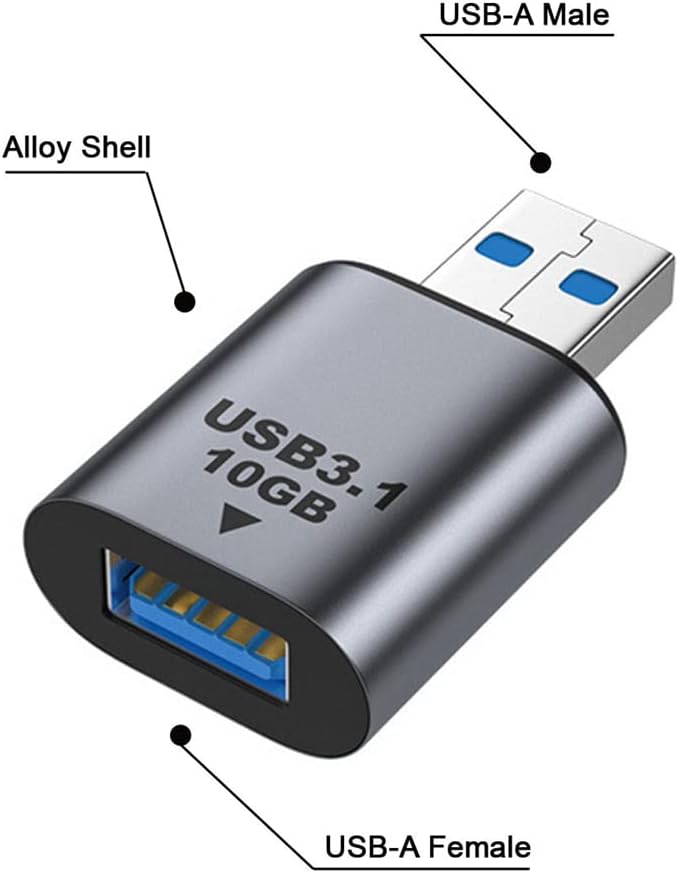 USB adapter with labeled parts on a white background