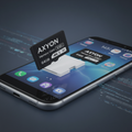 AXYON memory card on a smartphone with a dark background