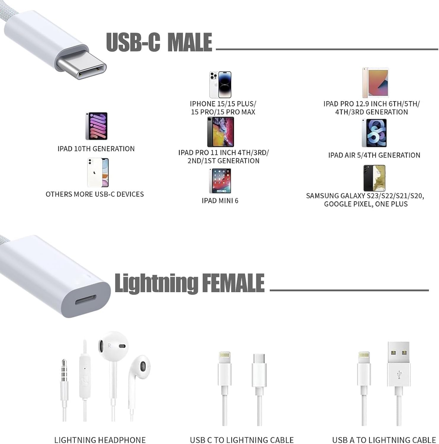 Audio Jack Adapter – USB-C to iOS 8-Pin | AXYON Male female
