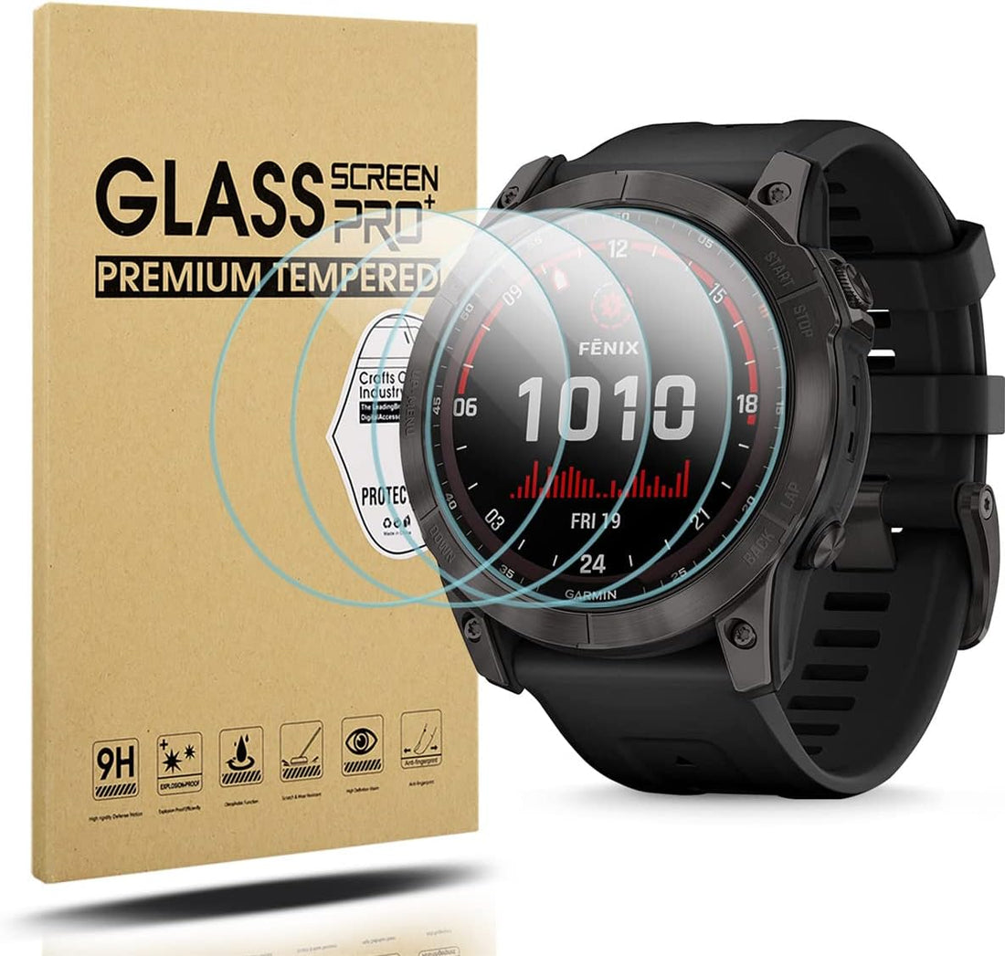 AXYON Tempered Glass Screen Protector for Garmin Fenix 8 AMOLED - multi-pack box and smartwatch