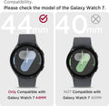 Comparison of two Galaxy Watch models with compatibility text on a gray background