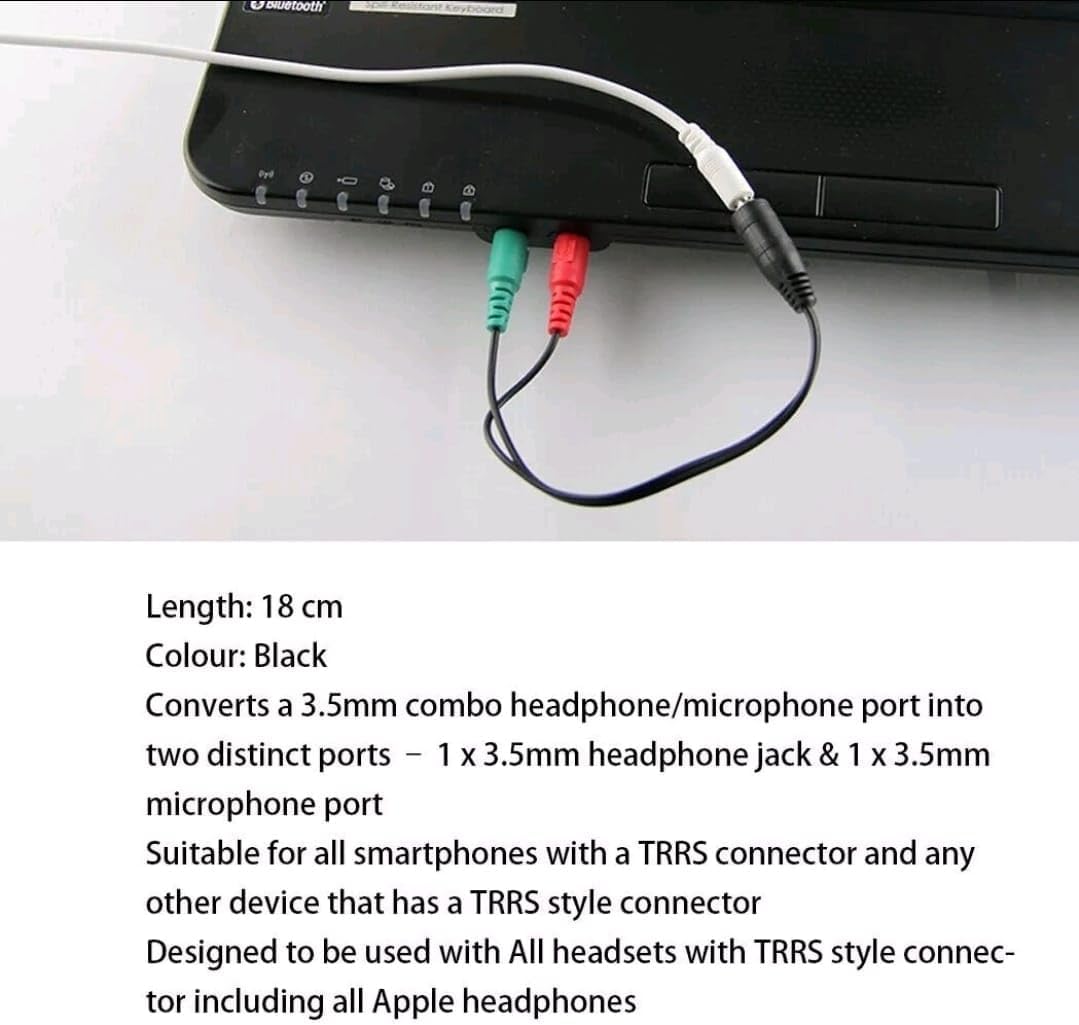 AXYON TRRS to TRS headset splitter, color-coded audio adapter for gaming PC, laptop, CTIA compatible