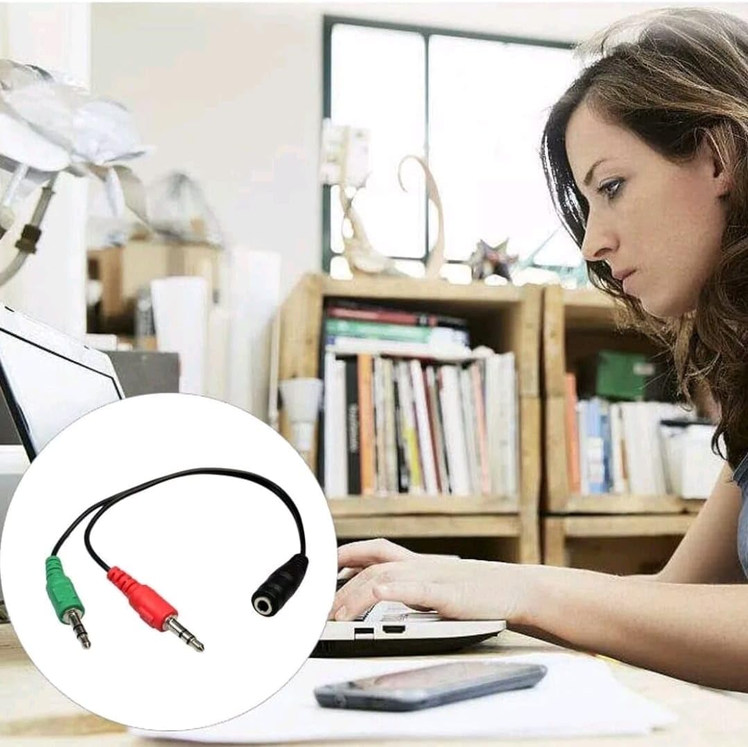 AXYON 3.5mm splitter cable in action – home office setup, laptop audio adapter for work, study, video calls