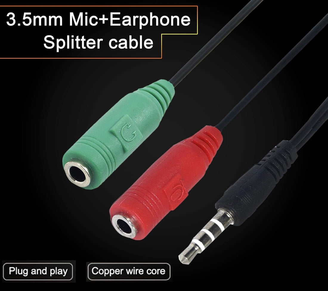 AXYON 3.5mm Headset Mic Splitter Y-Adapter - TRRS to Dual TRS for gaming headset, laptop, phone