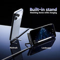 XYON 240W USB-C cable built-in foldable stand propping a smartphone in both portrait and landscape modes for hands-free watching while charging.