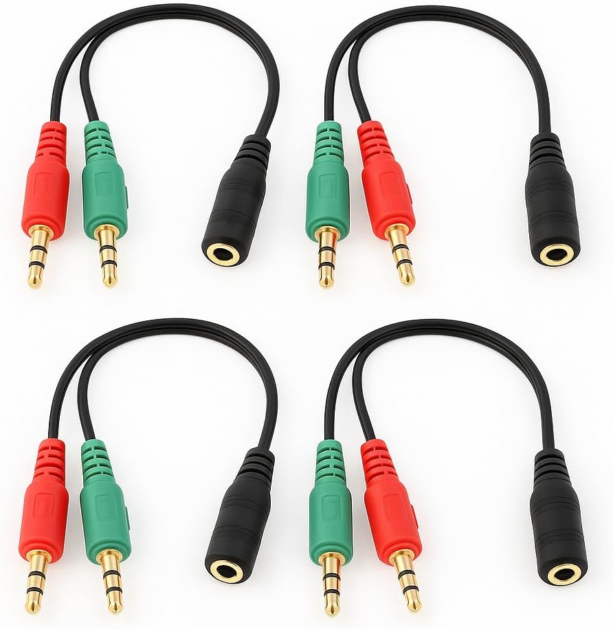 AXYON 3.5mm headset splitter multi-pack – 2 or 4 pack Y adapter cables for school, business, home office use