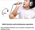AXYON headset splitter in use – professional audio setup for streaming, podcasting, gaming with mic and headphone adapter