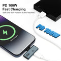 A USB-C hub adapter shown with a smartphone and a black electronic device on a white background, with text reading 'PD 100W Fast Charging' and 'Safe and non-invasive to the machine'.