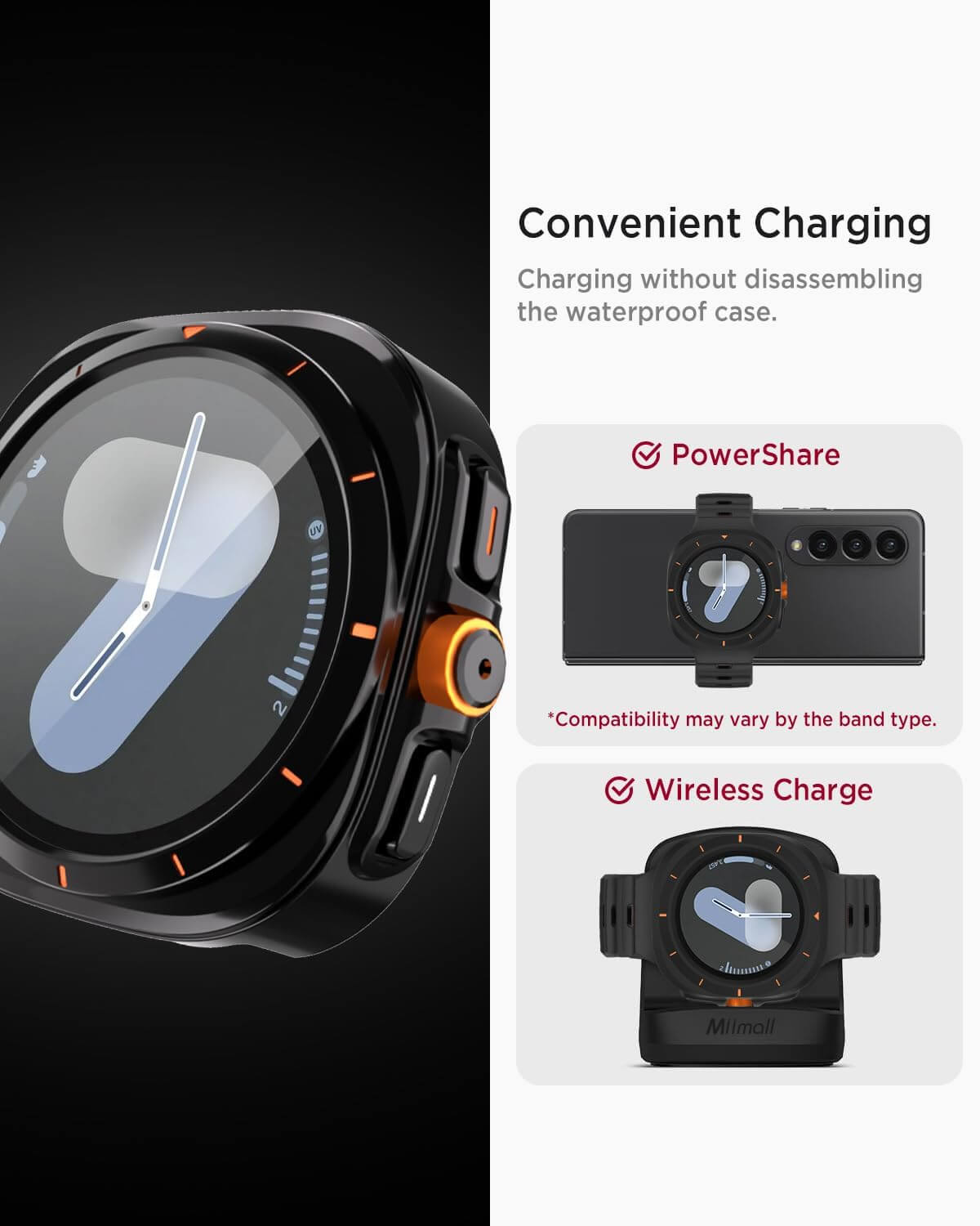 Black smartwatch with charging features on a white background