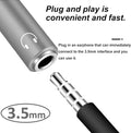 3.5mm audio adapter with text highlighting plug and play convenience
